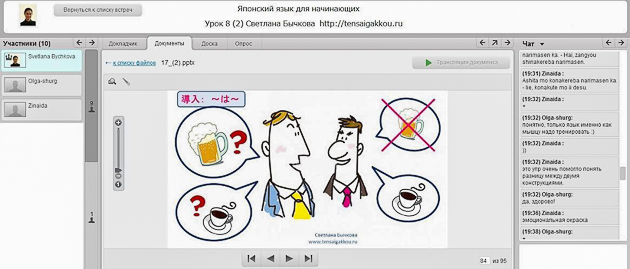 пример онлайн-урока японского языка центра Tensai Gakkou